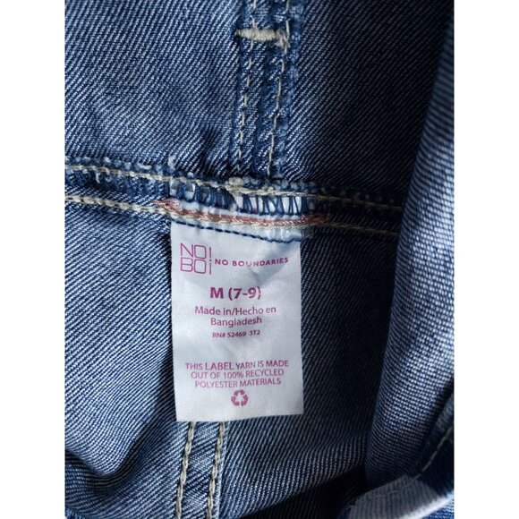 No Boundaries Denim Floral Print Shortalls With Buckle Straps Juniors Medium - Picture 9 of 11